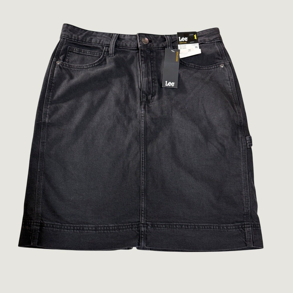 Lee Heritage Workwear Denim Midi Skirt Ink Flood Black 112360122 Size 10 NEW